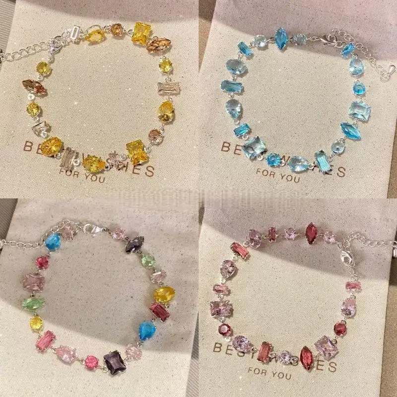 Funkelnde Bunte Kristallarmbänder für Frauen, Koreanische Zirkon-Metallkette, Partyschmuck, Valentinstagsgeschenk – Detail 2
