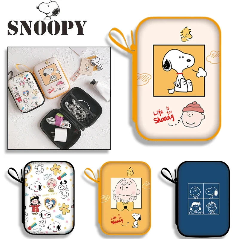 Snoopy-bolsa portátil para auriculares, monedero con Cable, estuche de Anime, caja de almacenamiento de discos duros móviles, organizador de cables de viaje, bolsa de cosméticos, regalo