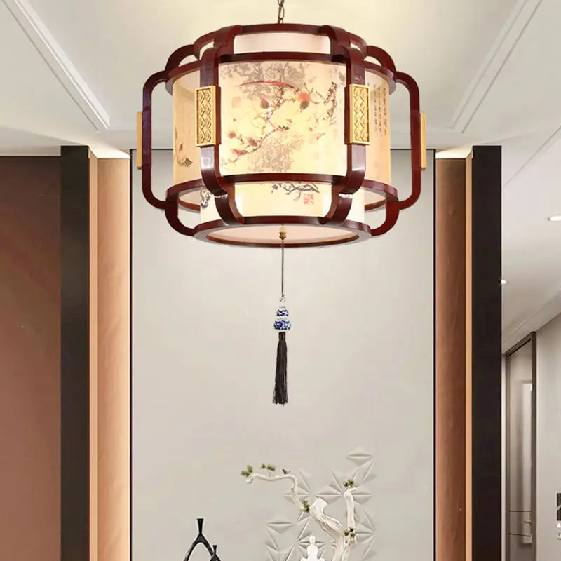 

Chinese chandelier antique sheepskin lamp creative solid wood villa living room dining room lamp retro tea house