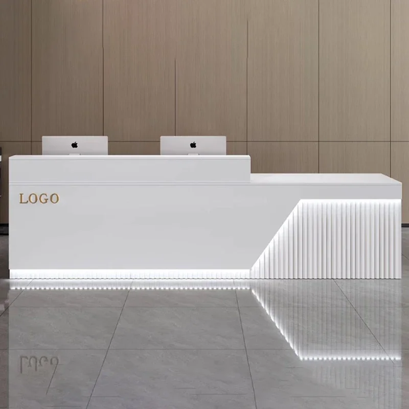 

Classic Stylish Reception Desks White Illuminated Beauty Reception Desks Office Luxury Mostrador Commercial Furniture