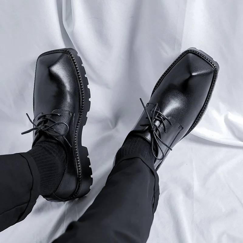 italian brand designer shoes for men fashion singer stage DJ dress original leather derby shoe black trend platform footwear man