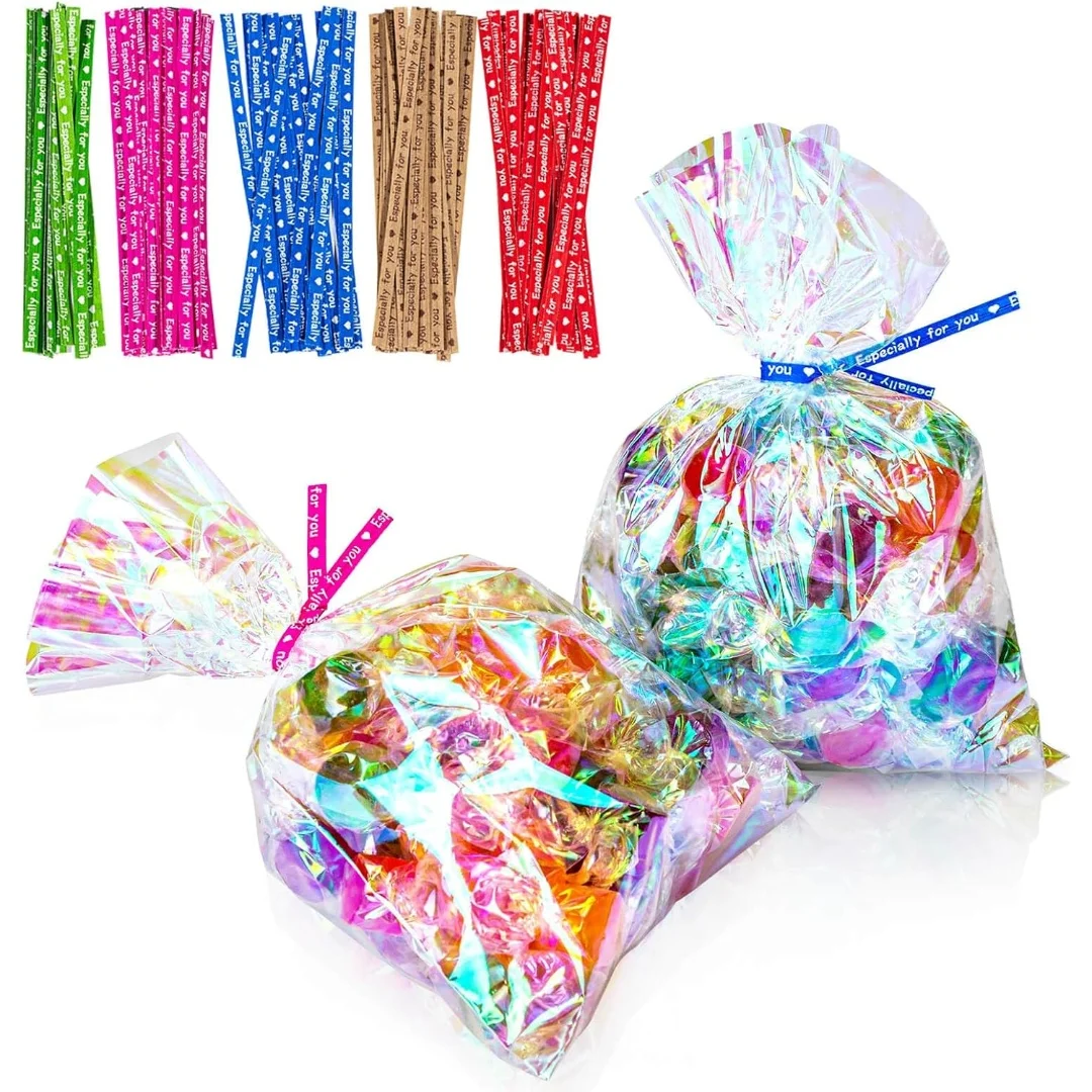 10/30/50/100 Stück farbige Glaspapiertüten mit gedrehten Bändern, Feier, Hochzeit, Geschenkverpackung für Geburtstagsfeiern