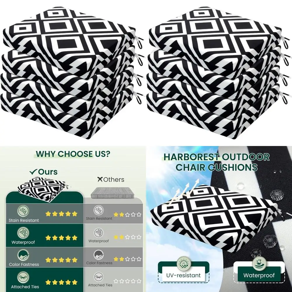 

Набор из 4 подушек для уличных стульев, водонепроницаемые подушки для сидений на террасе с завязками, квадратные подушки для садовой мебели, 18,5x16x3, черные