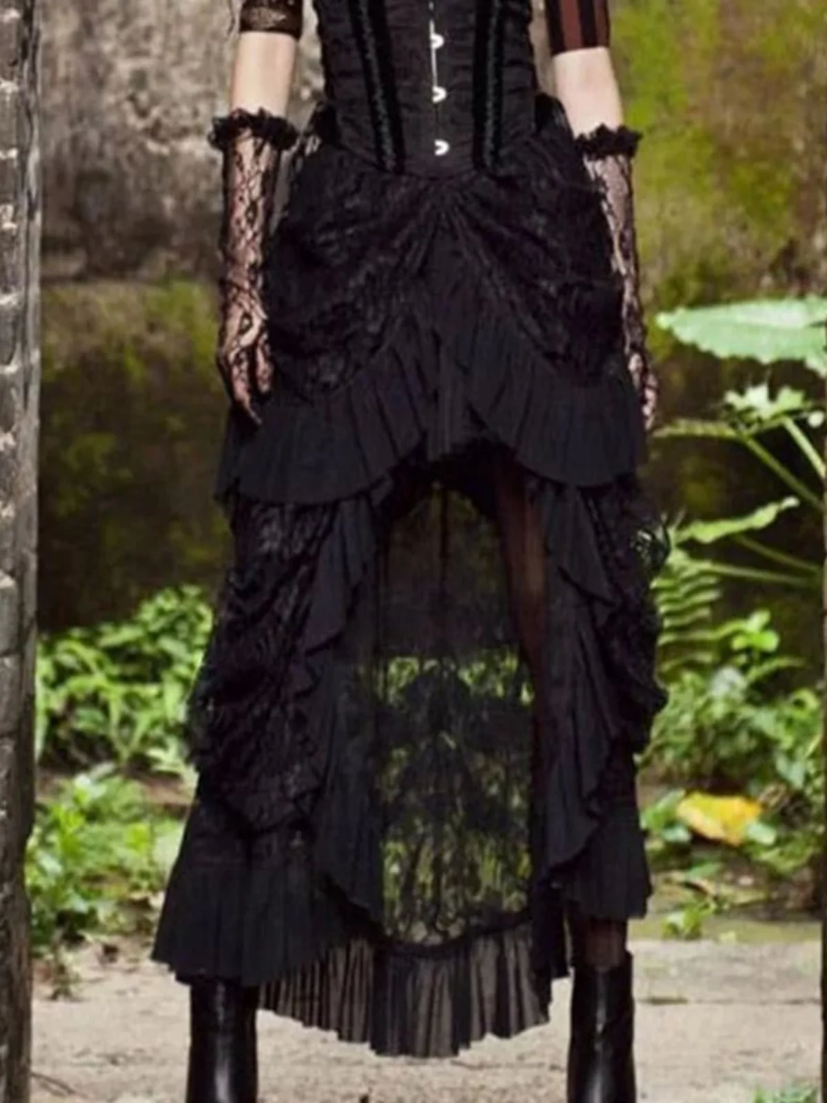 

Pure Color Bird Tail Lace Hollow out Long Skirt Women's Street Sle mid Waist A-Line Skirt Lightweight Spring Faion