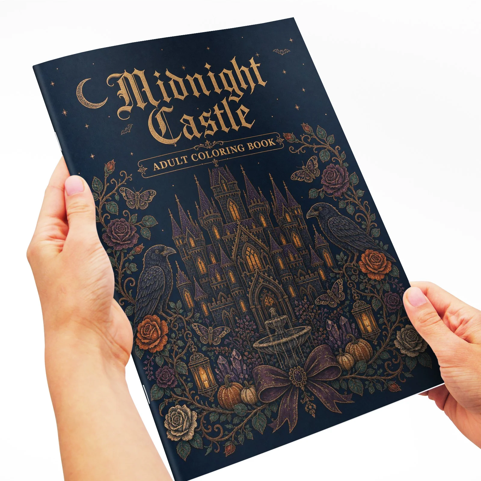 Midnight Castle Adult Coloring Book, Gothic Fantasy Coloring Book for Adults with Haunted Castles, Ravens, Roses, Pumpkins
