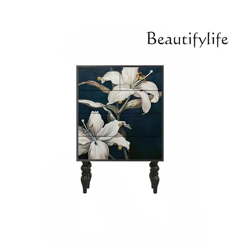 

muebles de salónFrench Retro Flower Hallway High-Rise Cabinet Solid Wood Storage Bedroom Bed Tail Storage Five Bucket Sideboard