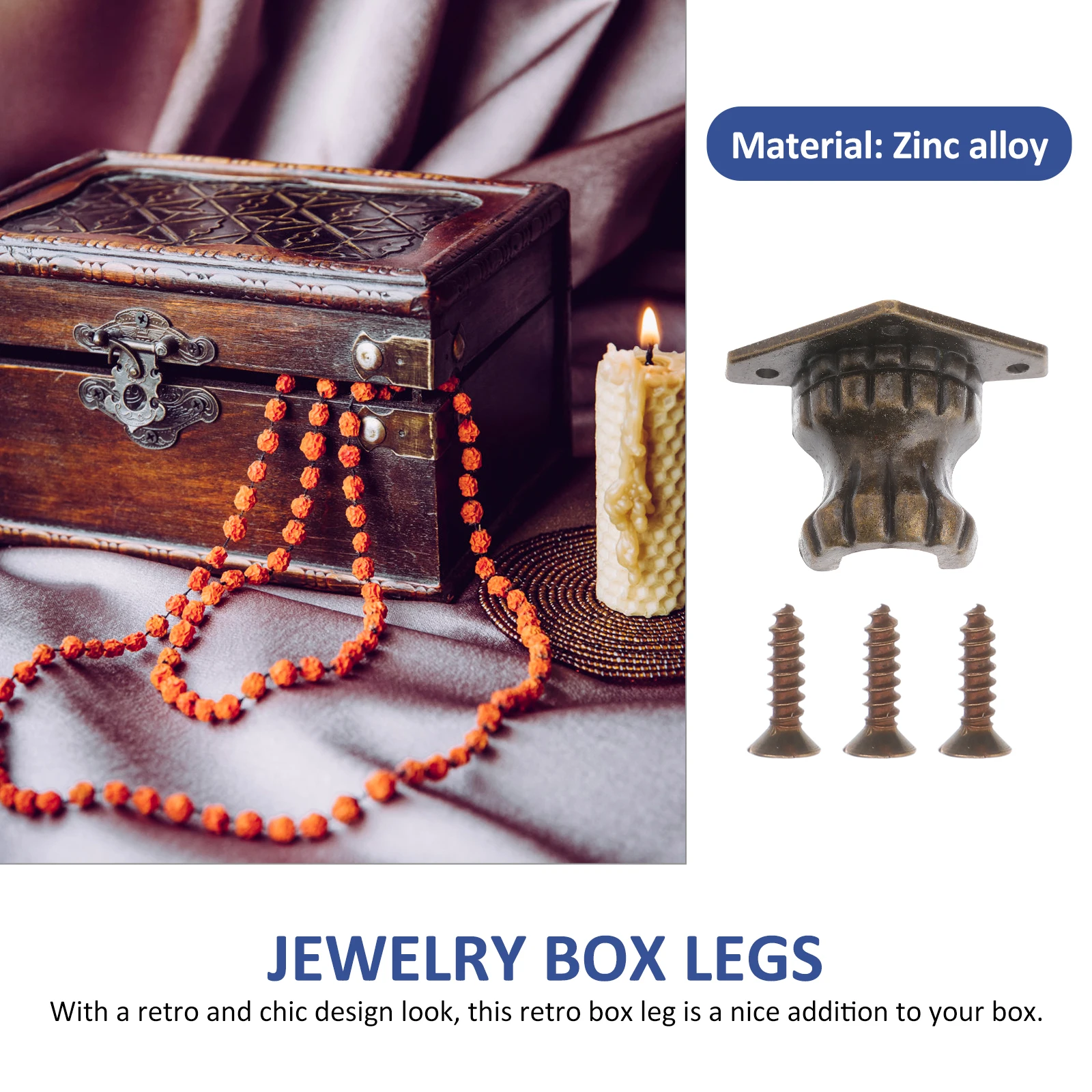 

20Pcs Sturdy Zinc Alloy Retro Jewelry Box Legs Decorative Wood Case Feet Corner Protectors for Gift Wine Boxes