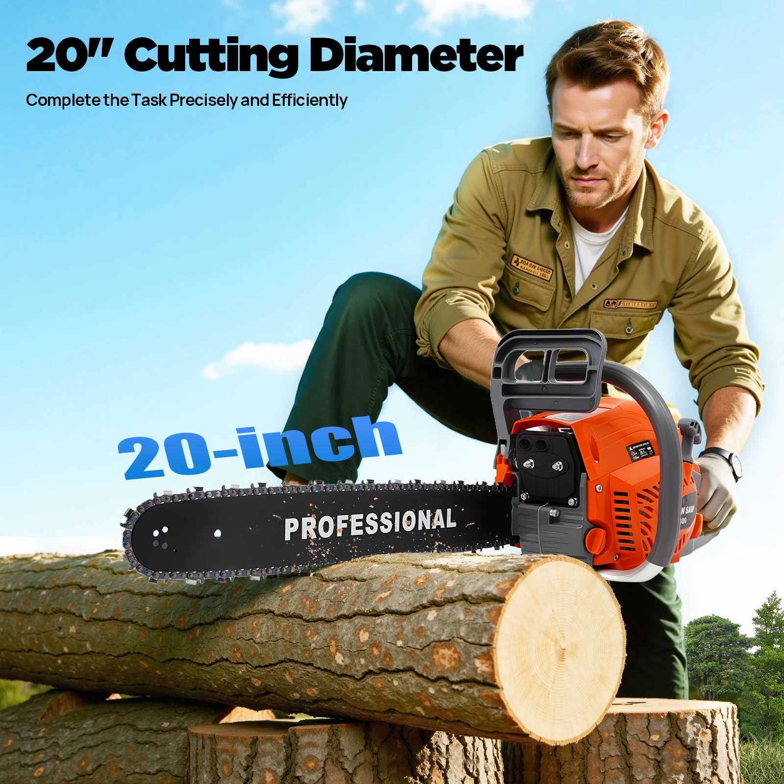 

58cc 20-дюймовая газовая бензопила 2,4 кВт 2-тактная бензиновая цепная пила Мощная режущая пила для лесозаготовок