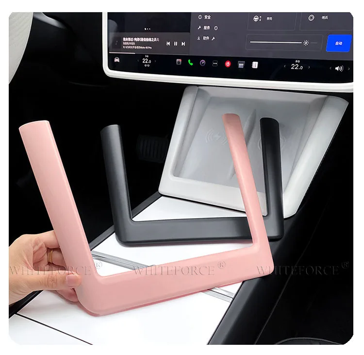 Für Mittelkonsole Kabellose Ladevorrichtung Trim Tesla Model 3 Highland & Model Y Juniper, Alcantara/ABS Material Innenraumschutz – Detail 6