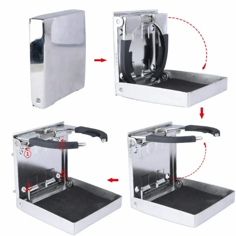 Folding Cup Holder Made of Stainless Steel for Drinks and Ashtray Cups on Boats Yachts Trucks RVs and Height Adjustable Desks