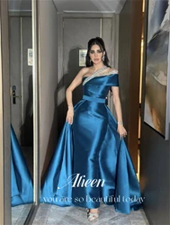 Customized Al-fitr Blue Grace Satin One Shoulder Sleeve Luxurious Decoration Dubai Luxury Evening Dress Party Dresses Wedding