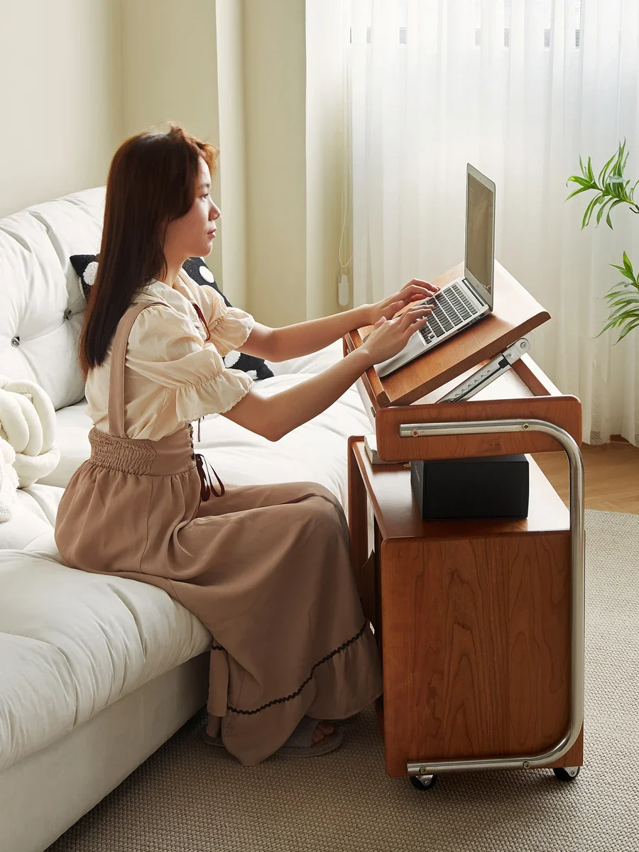 Sofa and Tea Table Side Cabinet Solid Wood Mobile Living Room Cherrywood Locker next to the Wall