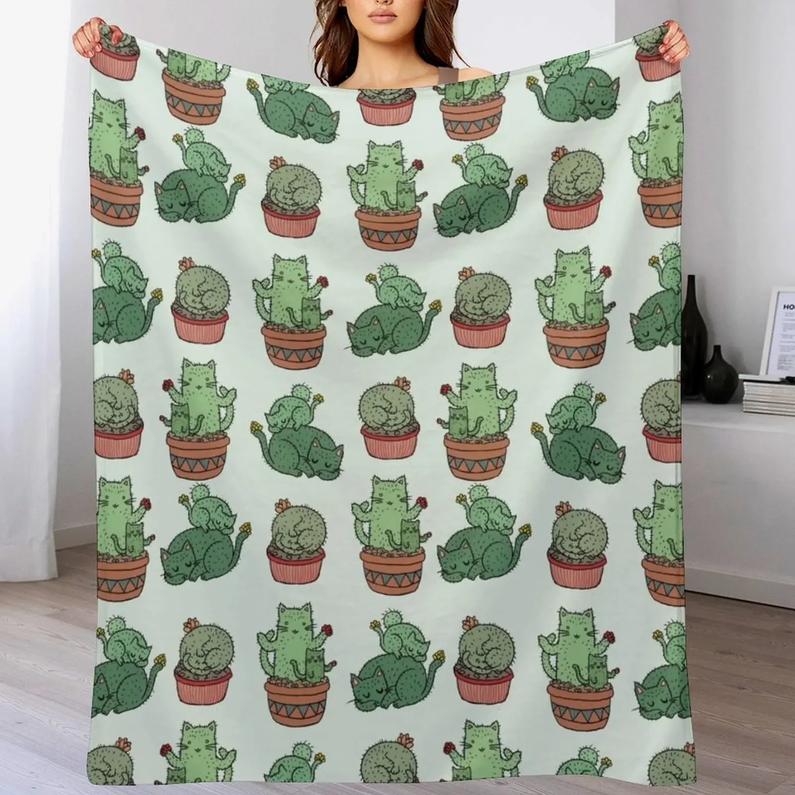 Cactus Cats Throw Blanket warm winter Bed for winter Luxury Blankets