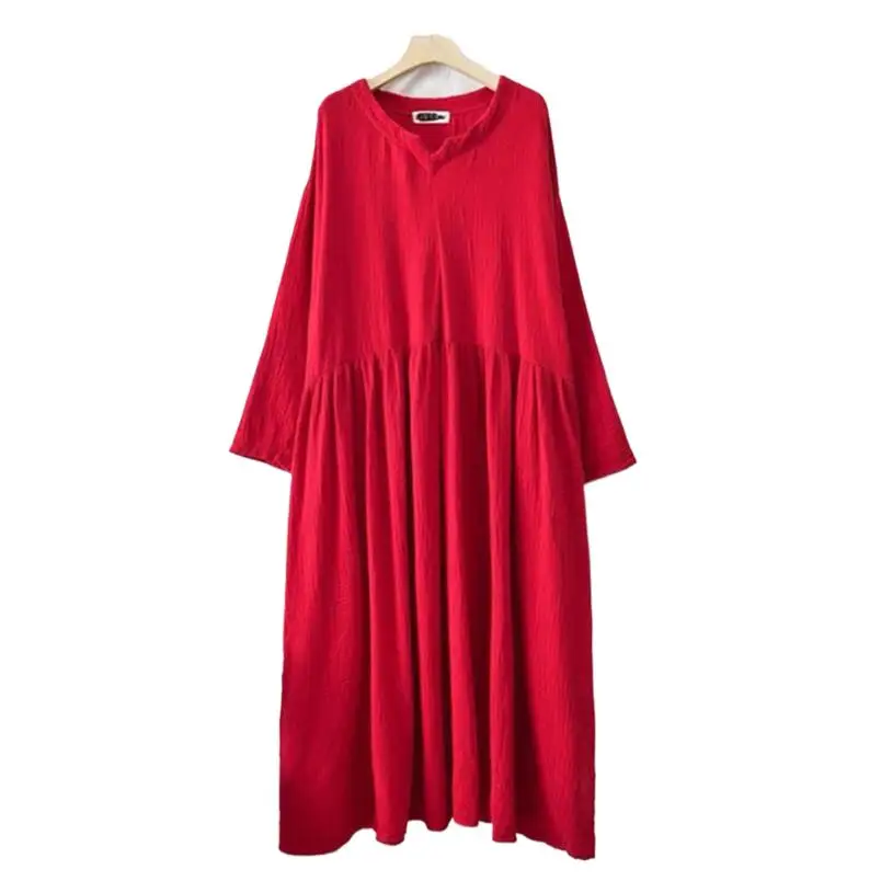 

Women Loose Casual Dress Chinese Style Vacation New Linen Cotton Long Dress Woman Maxi Dress 12 Colors Plus Size L-6XL