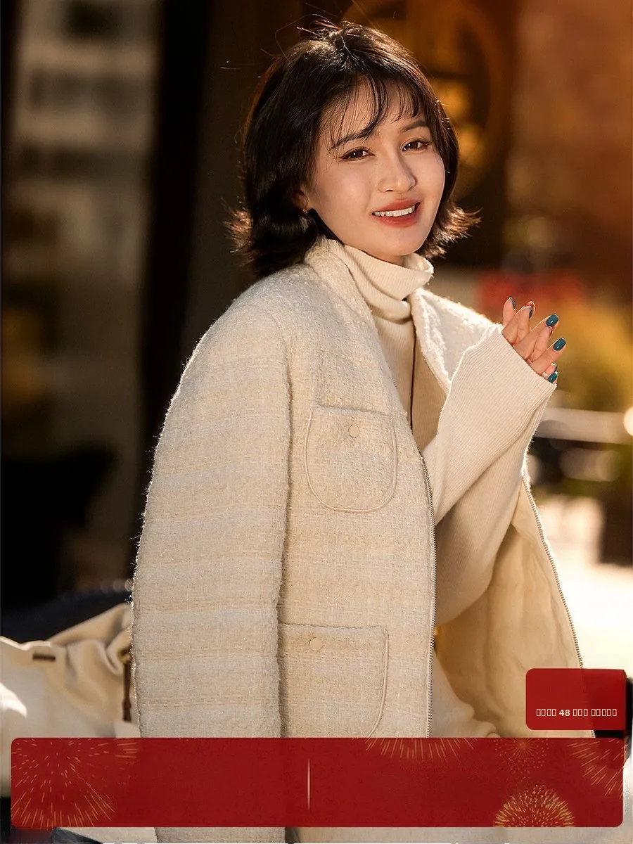 

XiaoHanGe Goose down Jaet Box ape Bright Sequins Woolen Knitwear Regular Fit Commute Sle Long Sve Warm Thiened