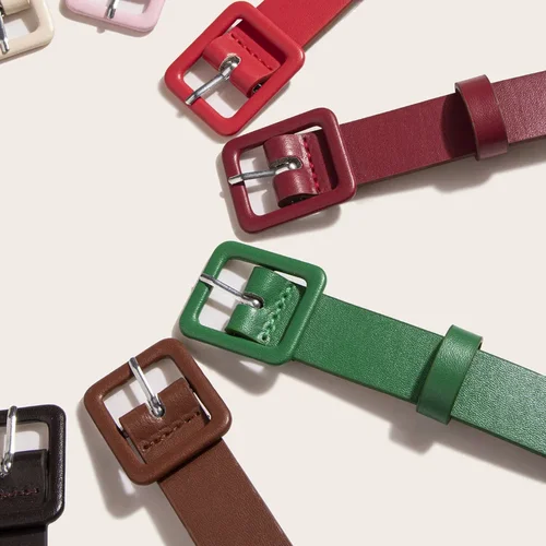 Imagen 2 del producto Cinturón de mujer Cinturón de ropa de cuero PU Cinturón con hebilla cuadrada de moda Accesorio para pantalones casuales Blanco Beige Verde