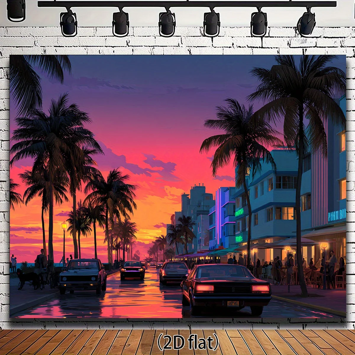Vibrant Sunset Miami Beach Street Scene Mural Wallpaper for Living Room or Bedroom Decor