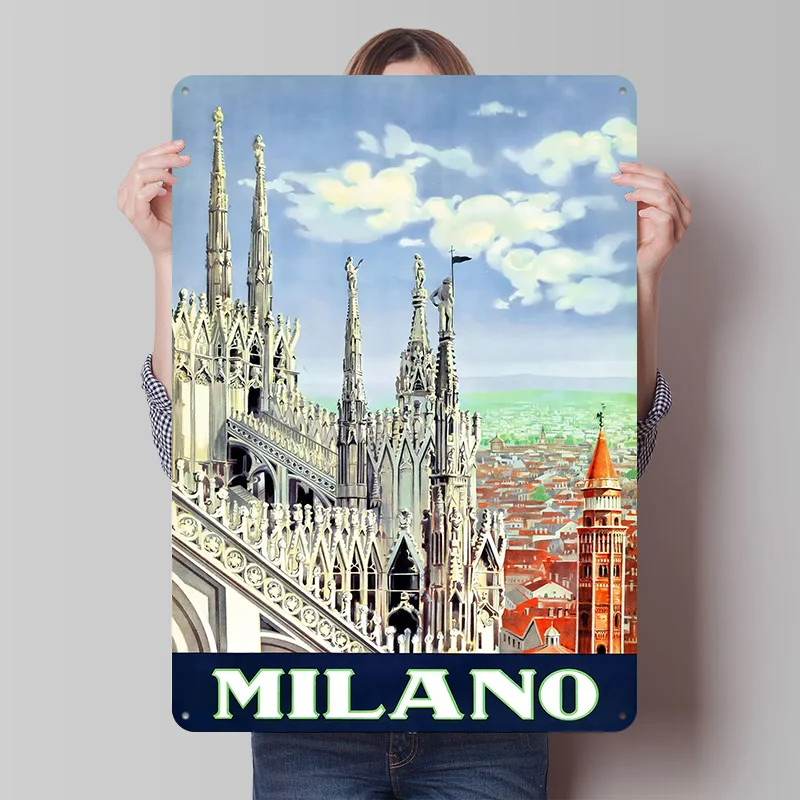 Milan Cathedral Skyline Tin Plaque Poster Customized Retro Wall Art Vintage Metal Signs for Room Custom Plate Office Decor Home