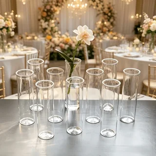 10-27Clear Acrylic Cylinder Vase, Lightweight Plastic Flower Vase Set, Modern Minimalist Table Decor for Home and Wedding