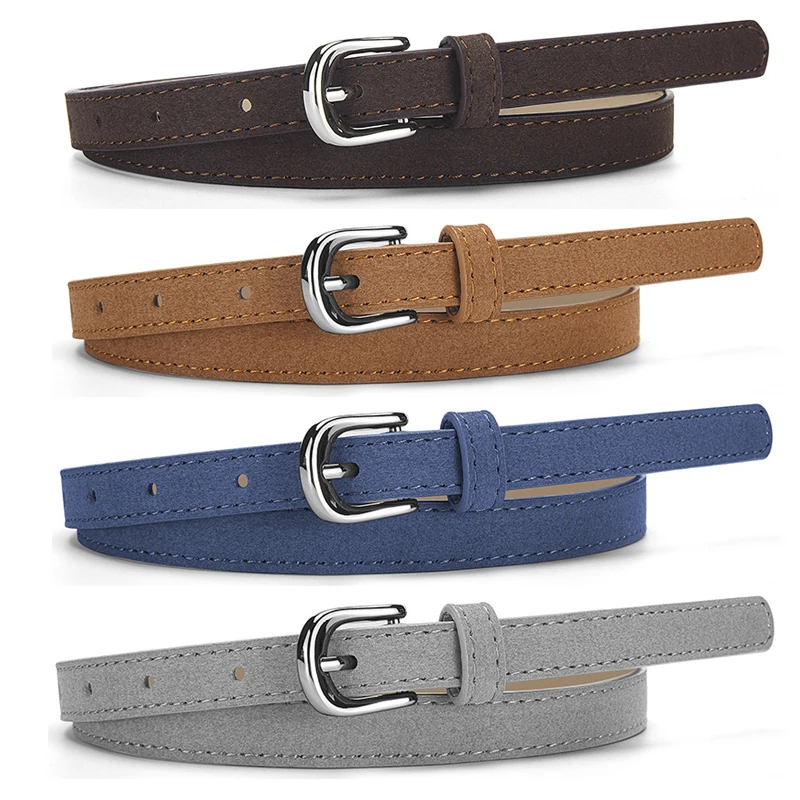Simple Design For Women's Thin Belt Fashion Casual Versatile Jeans Accessories Girdle Suede Pu Leather Pin Buckle Waistband