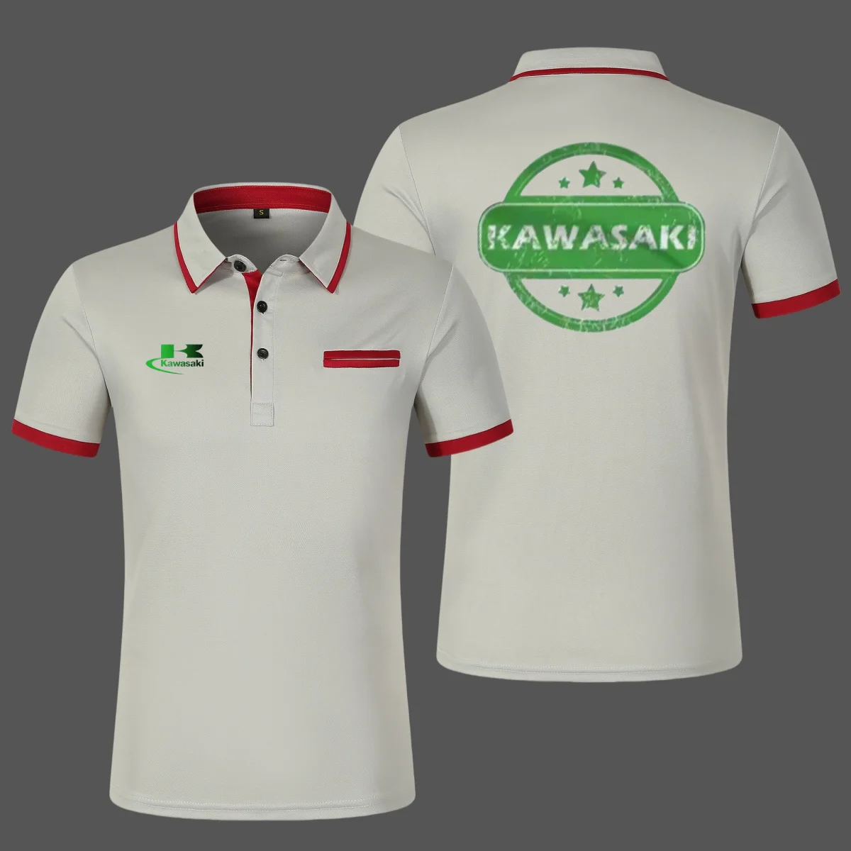 أزياء عارضة الرجال قميص بولو قصيرة الأكمام كاواساكي دراجة نارية مطبوعة تي شيرت بياقة زائد حجم أعلى التجارة الإلكترونية عبر الحدود