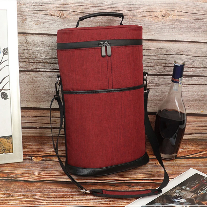 Bolsa aislante para botella de vino, bolsa térmica para vino, 2 botellas de bebidas, cerveza, portátil al aire libre, para fiesta, viaje, bolsa de mano enfriadora de vino