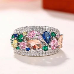 Huitan Rainbow Color Cubic Zirconia Rings Women New Wedding Accessories Luxury Trendy Female Rings Party Statement Jewelry 2023