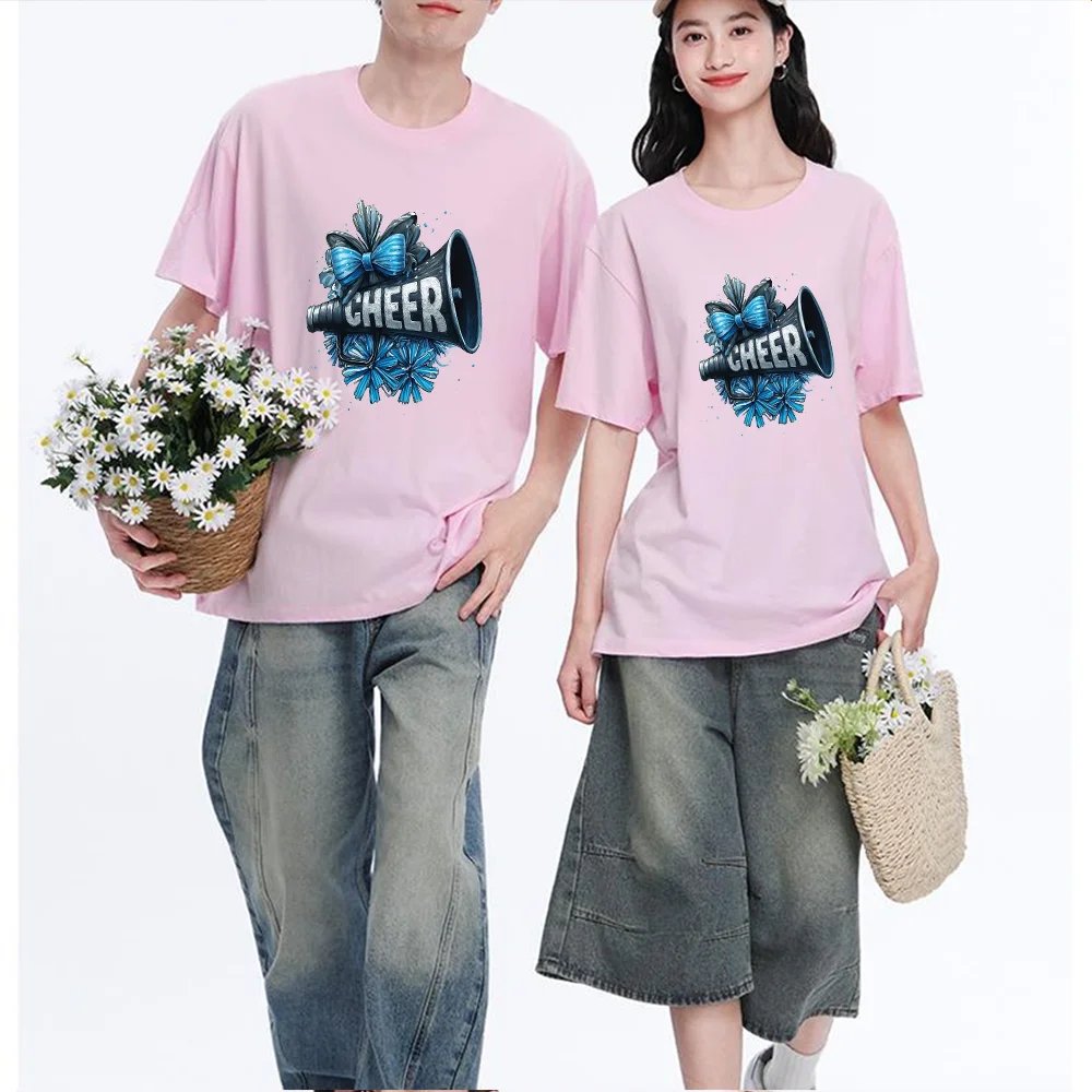 Cheer Megaphone Pom Poms Bow Printed T Shirt Breathable Fabric S-XXL Personalized Custom T Shirt Casual Short Sleeve Tee Aesthet