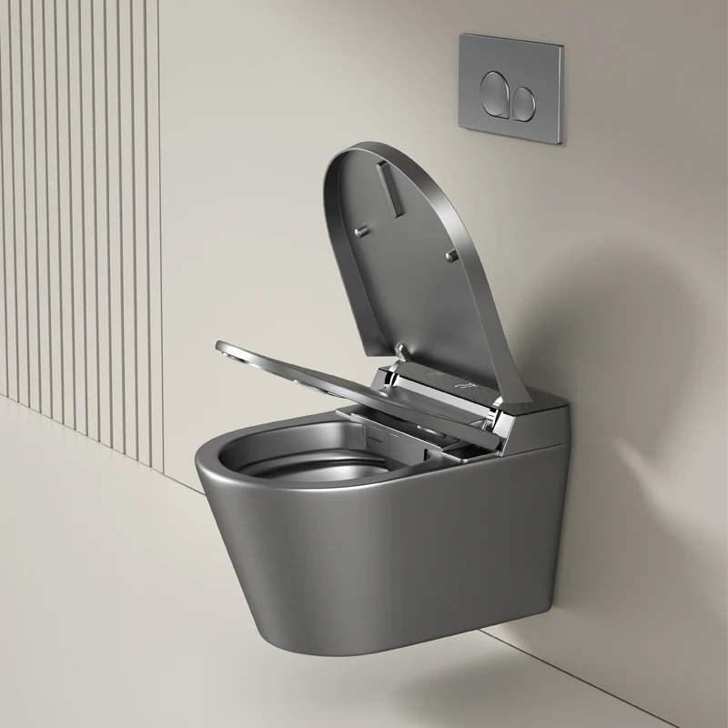 Gray Auto Sensor P Trap Intelligent Toilet Ceramic Wall Mounted Smart Toilets