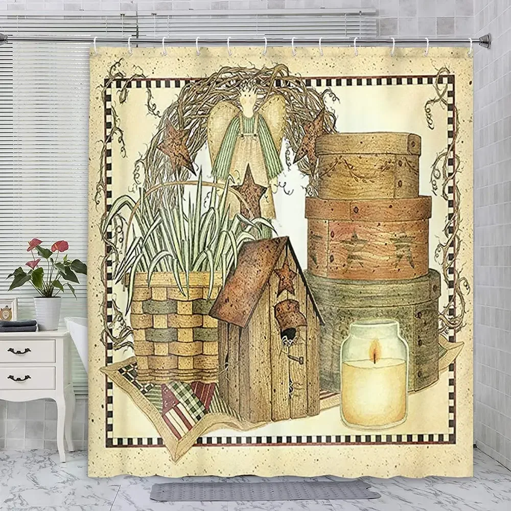 Vintage Rustic Decor Shower Curtain Country House Primitive Home Polyester Fabric Lakeside Collection Bathroom Curtains Washabl