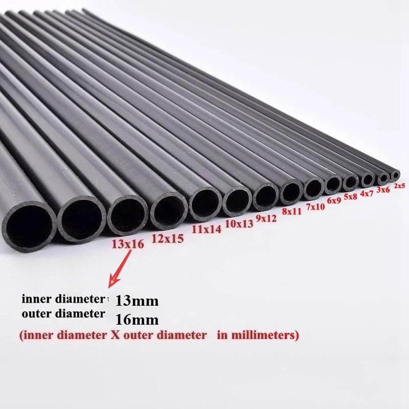 Tubo de PVC Negro de 500 mm, Tubo Redondo Rígido de 2 mm-16 mm de Diámetro Exterior, Barra Hueca para Manualidades, Modelismo, Tubería de Agua, Conducto de Cables