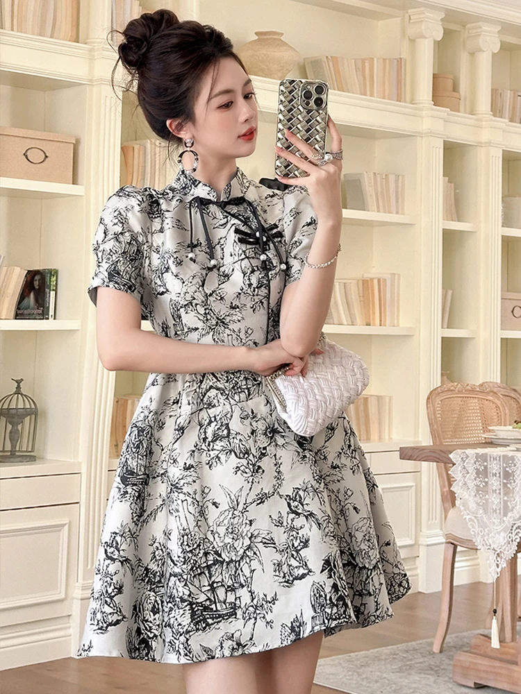 فستان شيونغسام قصير عتيق للنساء على طراز الأحداث الثقافية العصرية ثوب حفلة تجمع اجتماعي أنيق من تشيباو فيستدوس