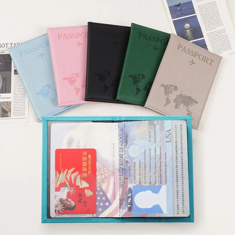 

Hot Stamping Simple Plane Women Men Travel Passport Case Holder Fashion Wedding Gift Lover The World Map Passport Cover