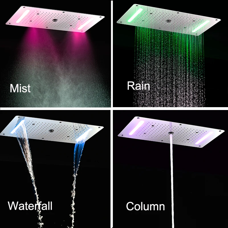 Column LED Shower Modern Rain Shower System Thermostatic Shower Mixer Large Waterfall Massage Douche Spa Panel Set