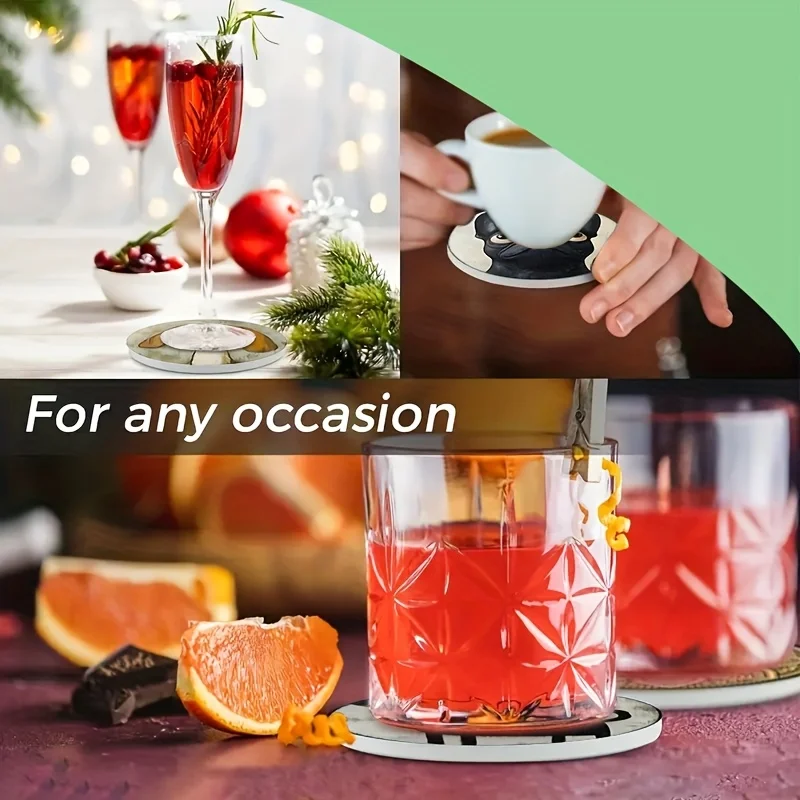 6PCS 2D Animal Motif Retro Clean Wooden Cup Mat Surface Guard Household Dining Pub Workplace Ornament Ideal Present Functional view 4