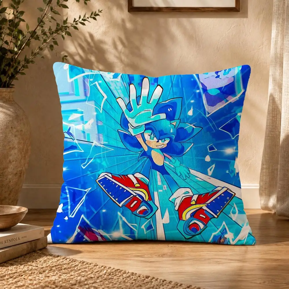 GAME‑Super Sonic Cushion Cover Soft Short Plush Zippered Cushion Covers 40/45/50cm Square Decor for Sofa Home - view 3