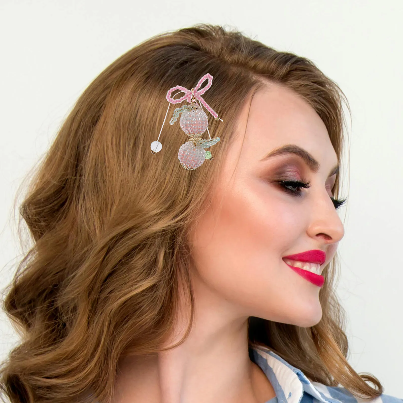 Ensemble de pinces à cheveux et boucles d'oreilles en perles et nœuds, rose dégradé, tissé à la main, accessoires de bricolage pour femmes