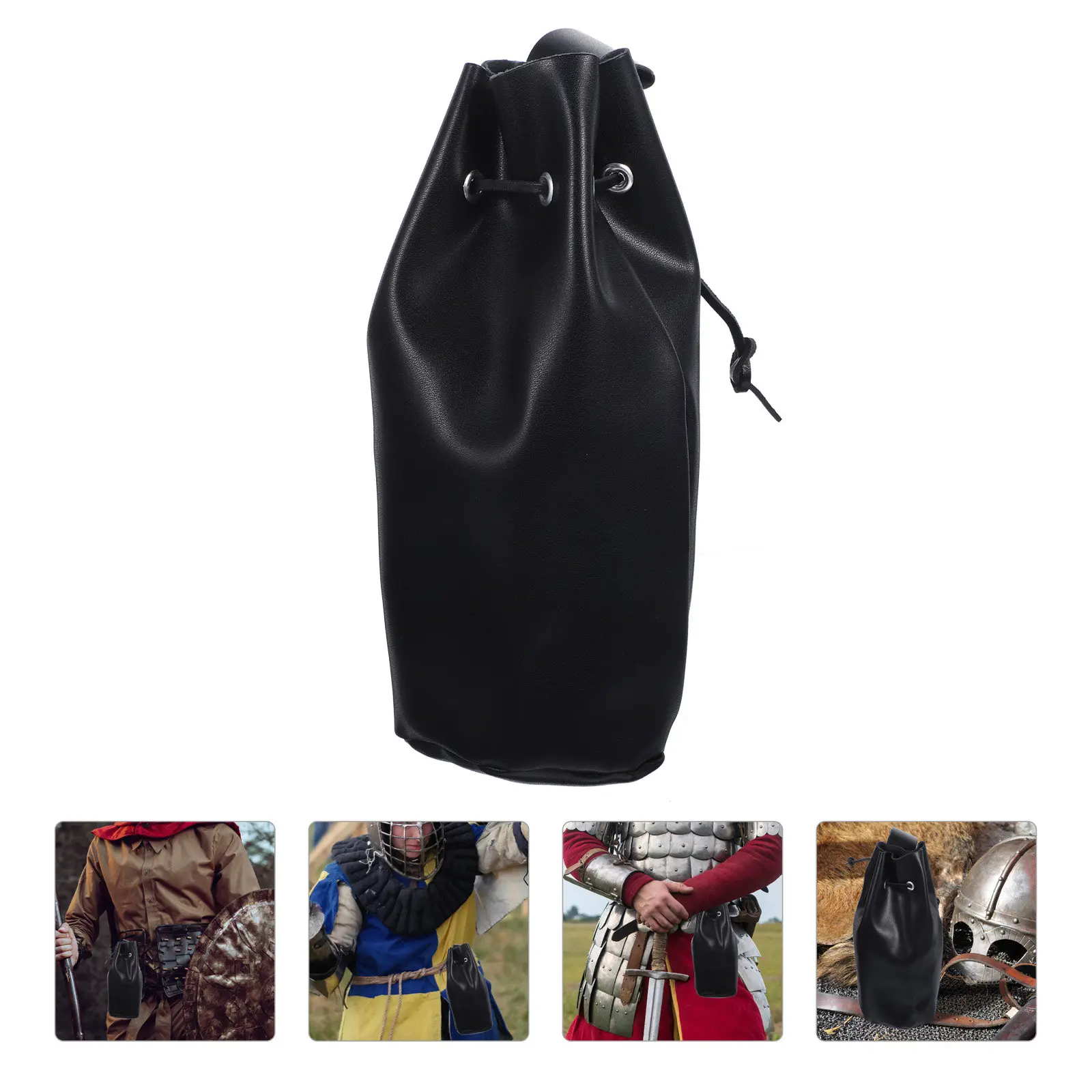 

Medieval Drawstring Waist Pack PU Faux Portable Cosplay Bag Renaissance Costume Purse Medieval Cosplay Bag