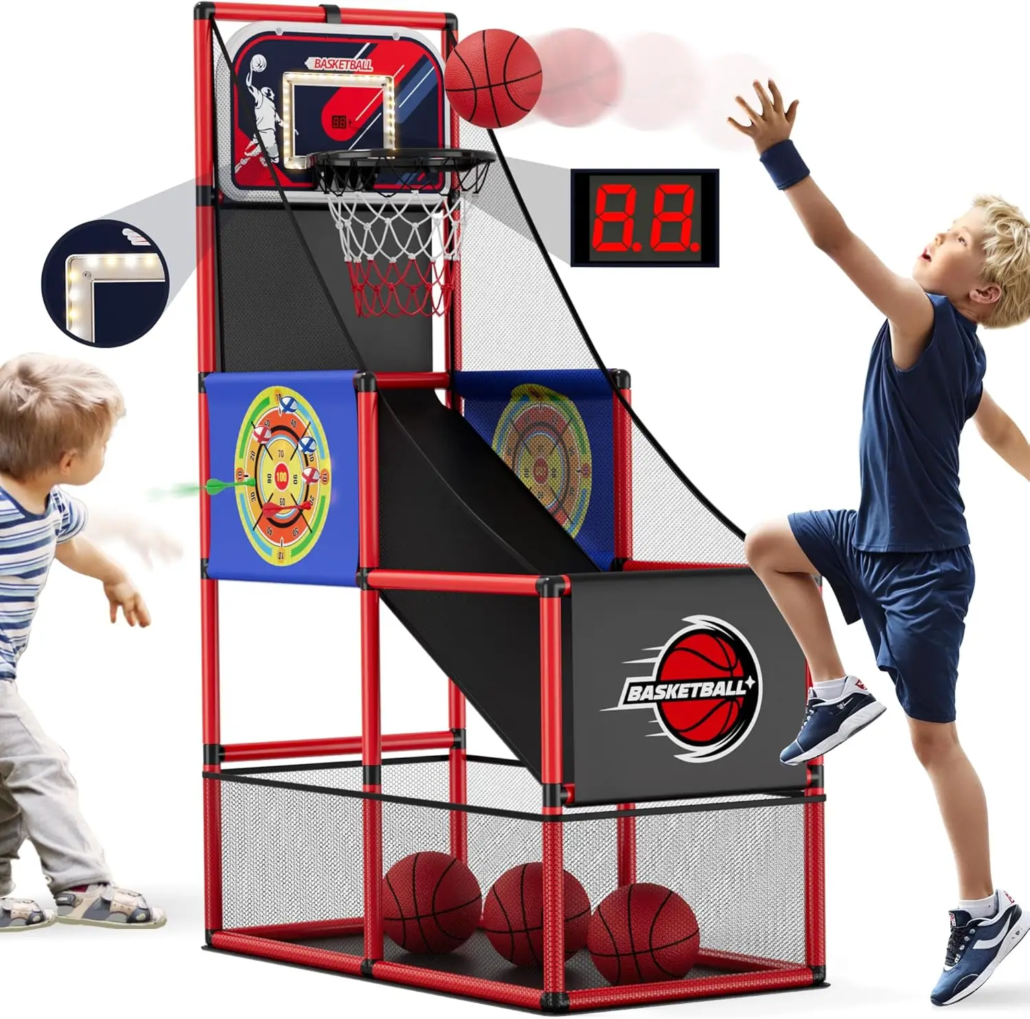 Basketball Arcade Game Indoor Outdoor, Kids Basketball Hoop with 4 Balls & Pump, Single Shot Basketball Game at Home, Carnival G