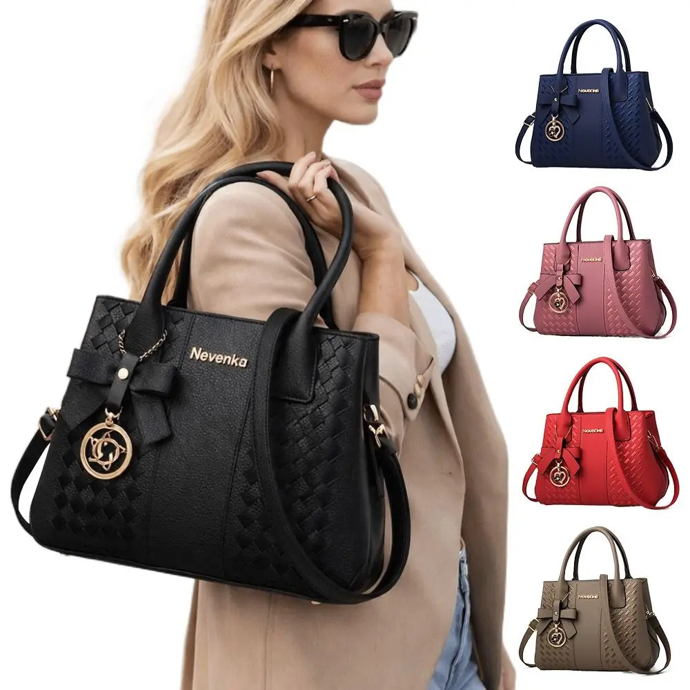 

Модная сумка через плечо из искусственной кожи, однотонная, вместительная, с тиснением, с подвеской, женская сумка-мессенджер