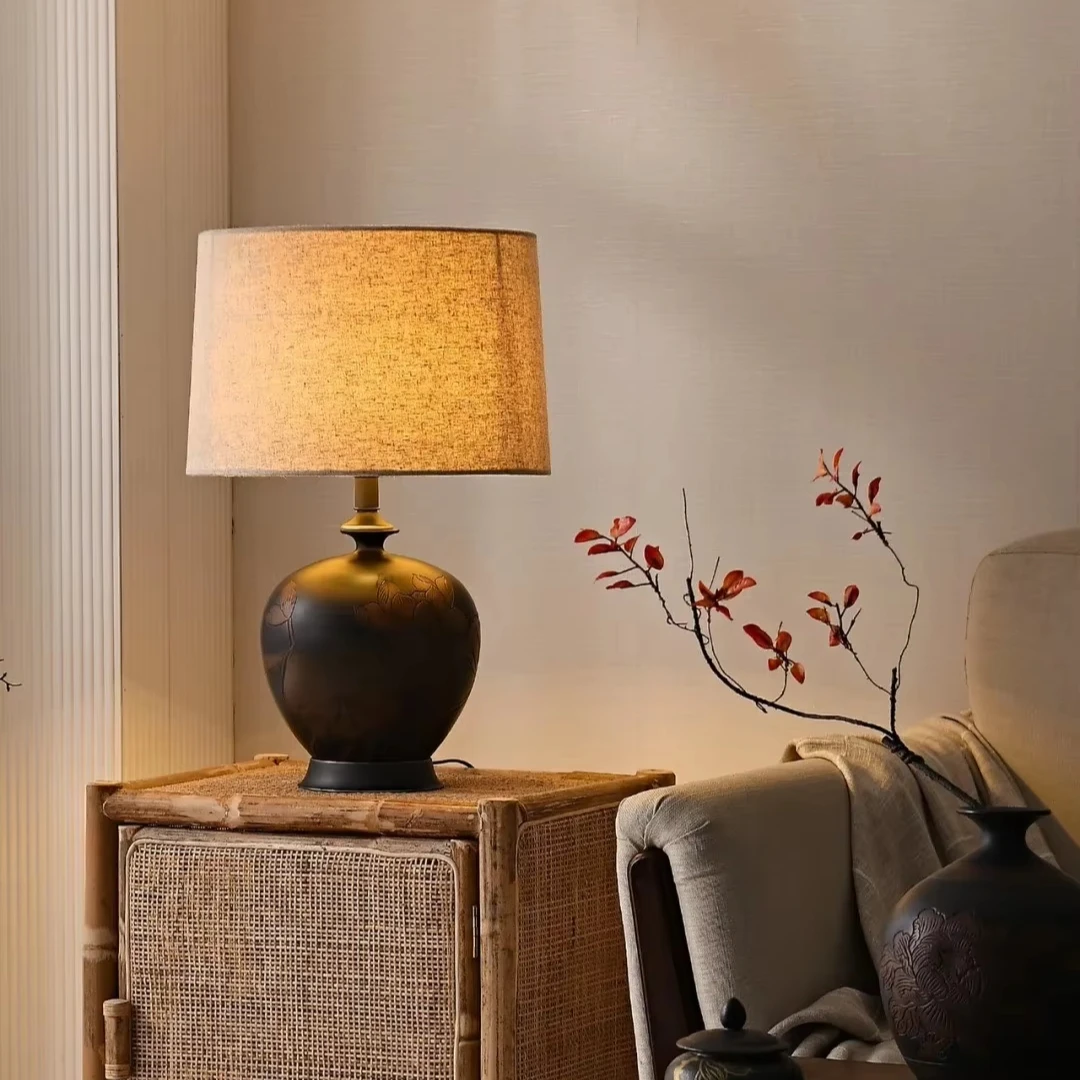 

Chinese Retro Simple Interior Decoration Bedside Lamp Dining-Table Desk Custom Ceramic Desk Lamp