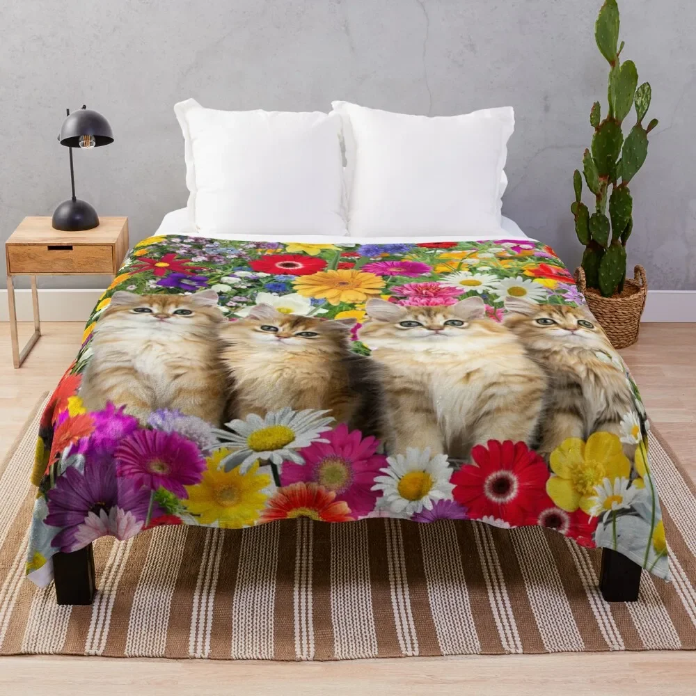 

Gorgeous Kittens In Wildflowers Collection Throw Blanket Blankets For Bed Nap Tourist Thermal Blankets