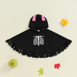 2024-05-24 Lioraitiin 1-6Y Kid Boy Girl Halloween Cloak Coat Skeleton Print Cape with Hood Tassel Skull Costume for Party