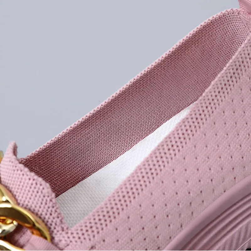 Women Sneakers Fashion Breathable Loafers Women Metal Chain Casual Shoes Slip on Soft Walking Shoes Flats Woman Zapatillas Mujer