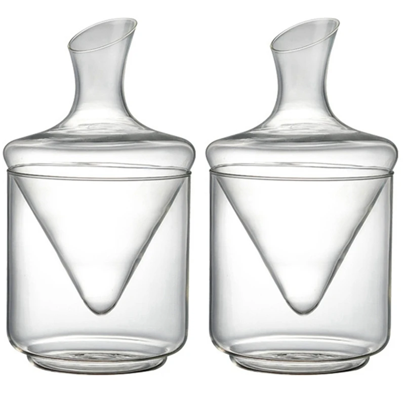 

2X Wine Decanter Set Wine Decanter With Ice Bucket Lead-Free Crystal Glass Blown Hand Perfect For Home Bar And Parties