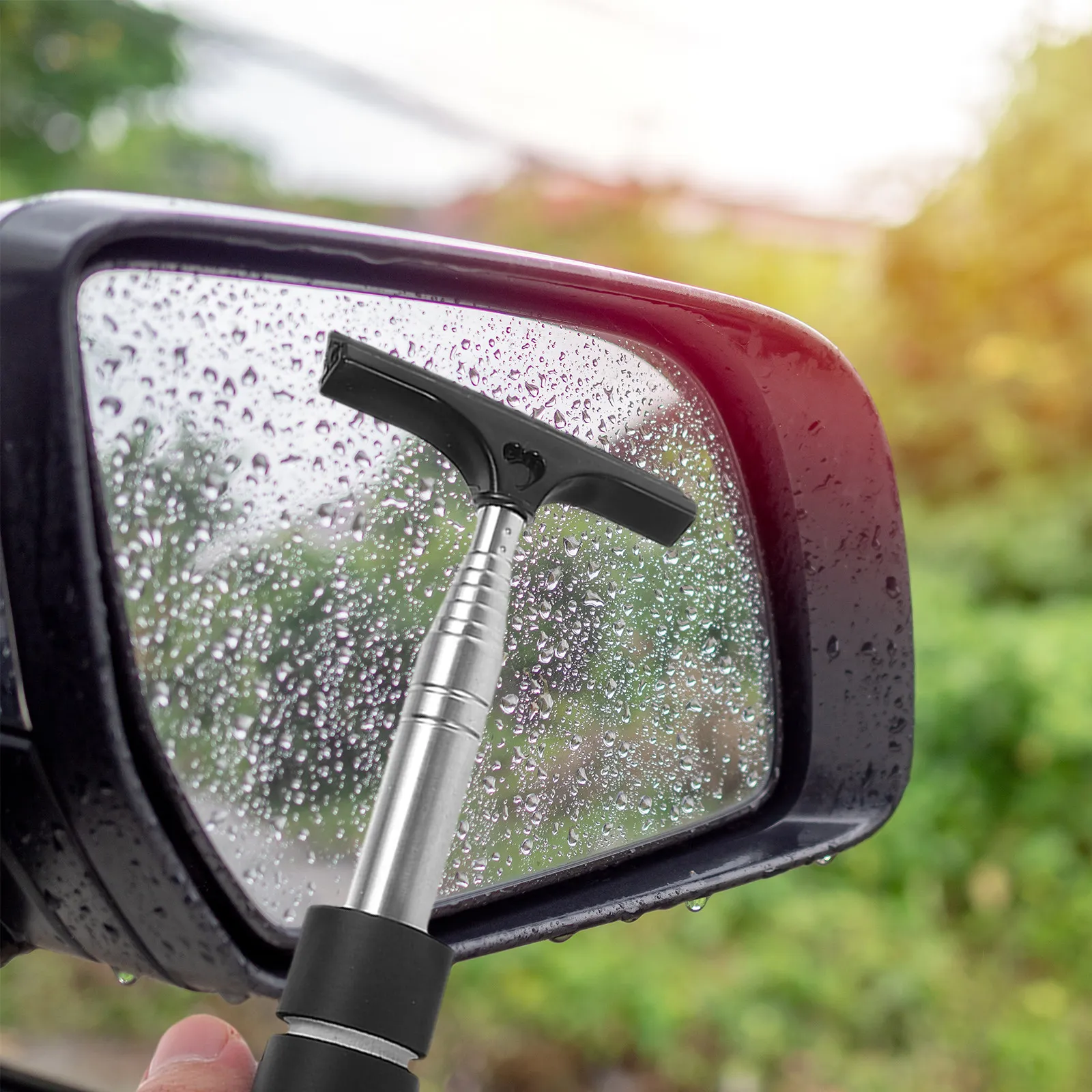 Retractable Rear View Mirror Squeegee Lightweight Portable Car Window Cleaner Tool Glass Wiper for Rain Fog Water Stain Removal