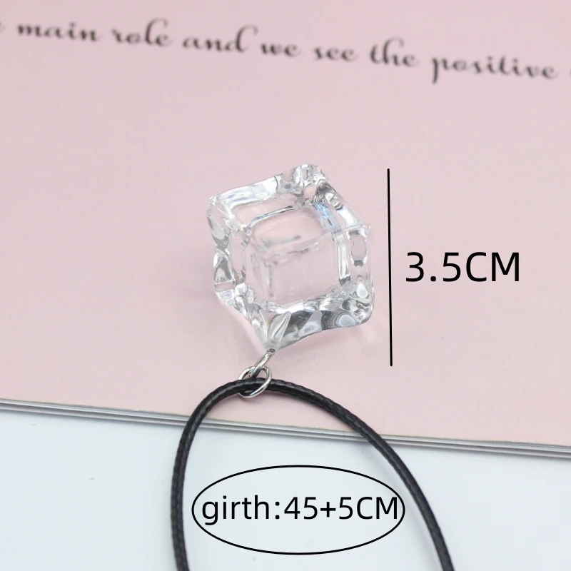 Transparent Large Ice Cube Pendant Necklace for Women 45+5cm PU Leather Wax Line Clavicle Collar Fashion Jewelry Gift Wholesale