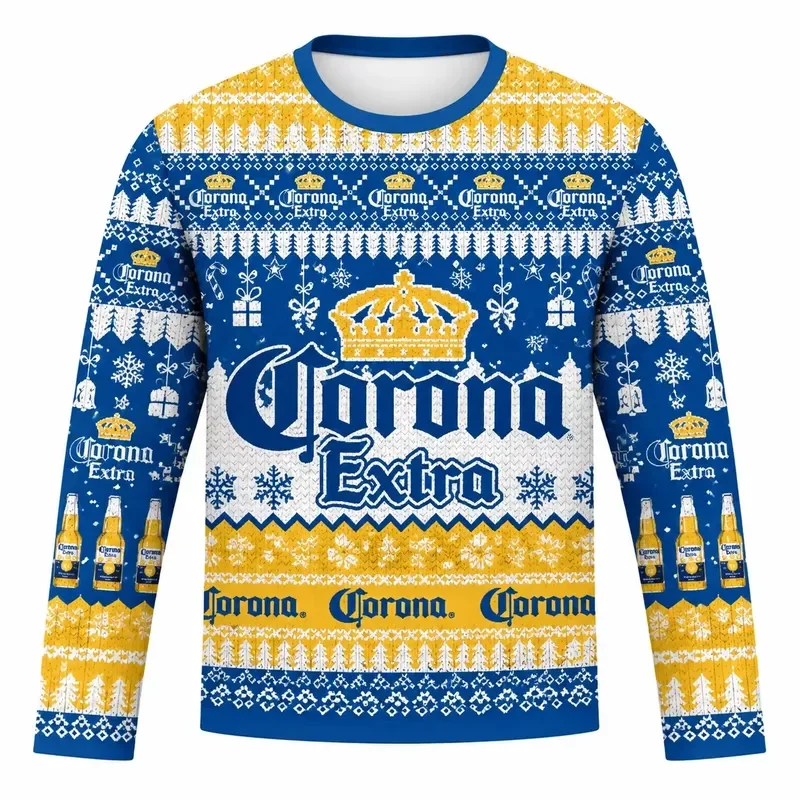 3D Long Sleeve 2026 New CORONA EXTRA Ugly Christmas T Shirt Men 3D Printed Oversized Pullover Top Holiday Party Tee Fashion