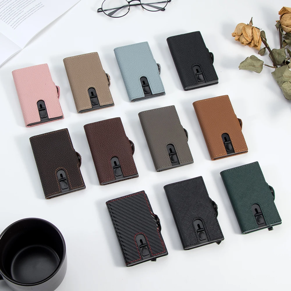 

CASEKEY Multiple Color Airtag Smart Wallet Fashion Litchi Genuine Leather Pop Up Air Tag Card Holder RFID Slim GPS Track Wallet