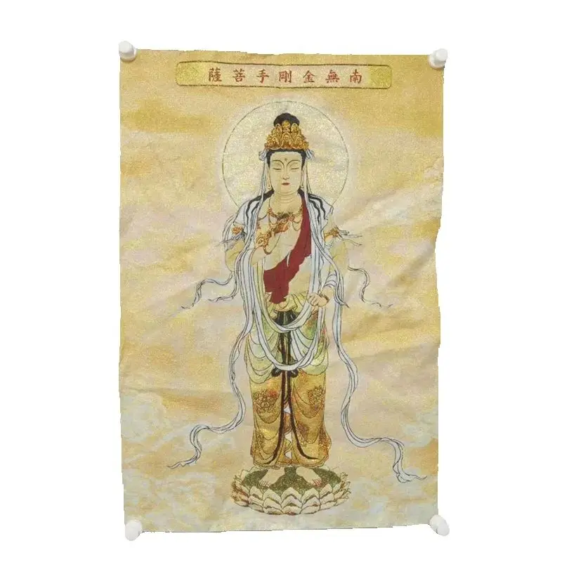 Tangka Wall Art 'Vajrayana Bodhisattva' Old Silk Brocade Embroidery Traditional Chinese Home Decor Artistic Piece for Interior